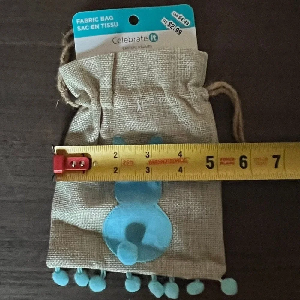 Celebrate It Easter Fabric Bag Kids OS Tan Blue Brand New Bunny Burlap Pouch